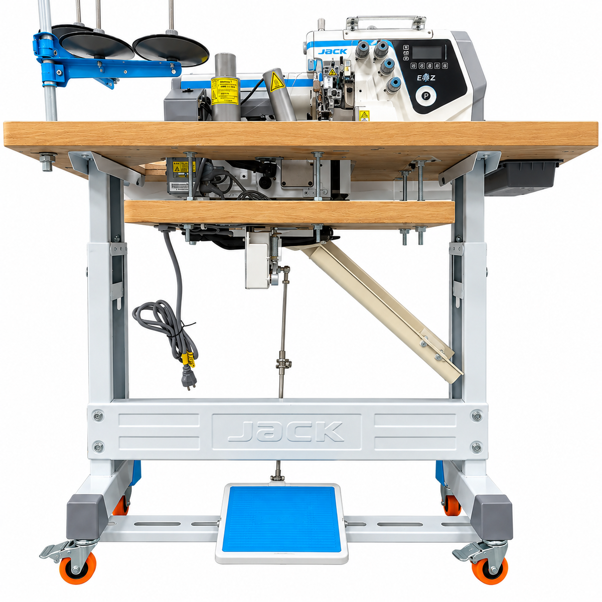 JACK® JK-C7-5-03/233/SD  5-Thread AI Smart Overlock Industrial Sewing Machine – Complete with Table & Stand