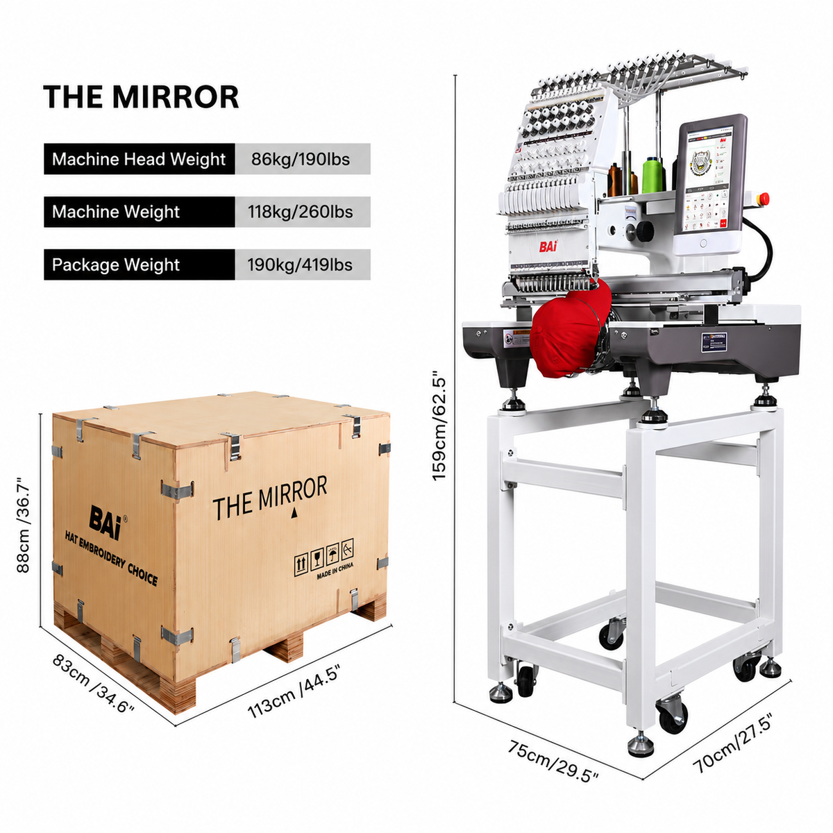 BAi® The Mirror Commercial Embroidery Machine
