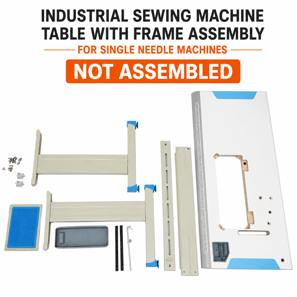 Industrial Sewing Machine Table with Frame Assembly – For Single Needle Machines – NOT ASSEMBLED
