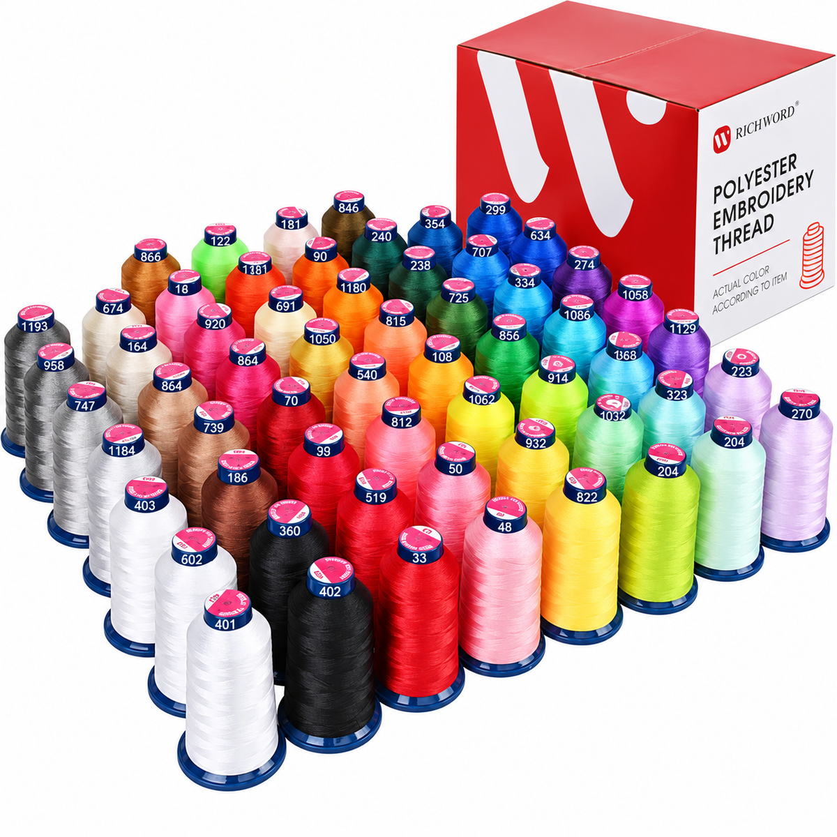 Richword® 108D/2 40wt Polyester Embroidery Thread - 4,000 m × 60 Colors
