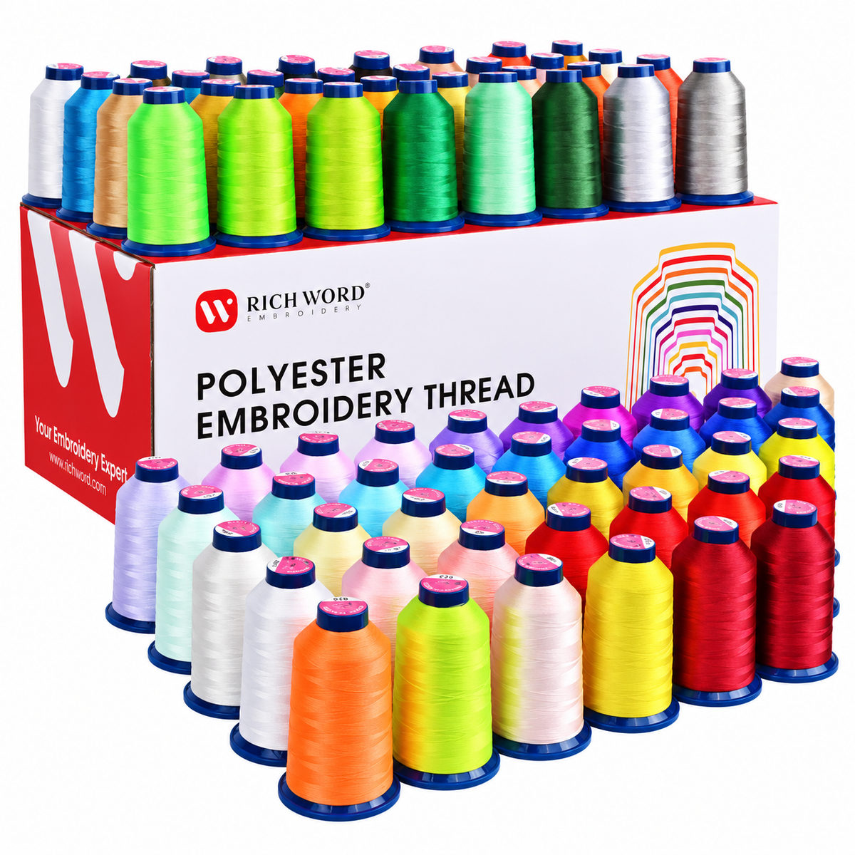 Richword® 108D/2 40wt Polyester Embroidery Thread - 4,000 m × 100 Colors.