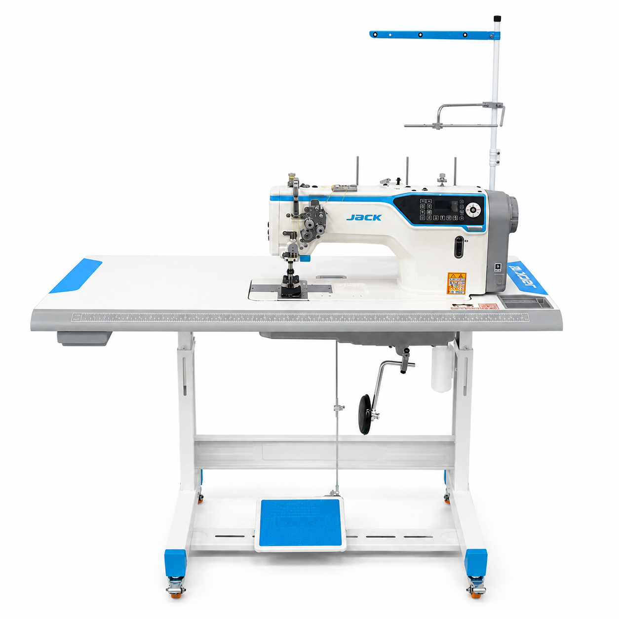 JACK® JK-58720J-A-105 Direct Drive Computerized Heavy-Duty Double Needle Lockstitch Sewing Machine with Large Hook – Complete with Table & Stand