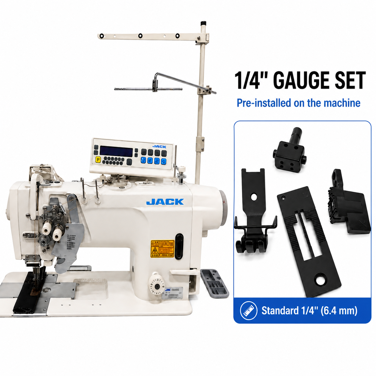 JACK® 58450G-005 High-Speed Computerized Double Needle Direct Drive Industrial Lockstitch Sewing Machine – Complete with Table & Stand