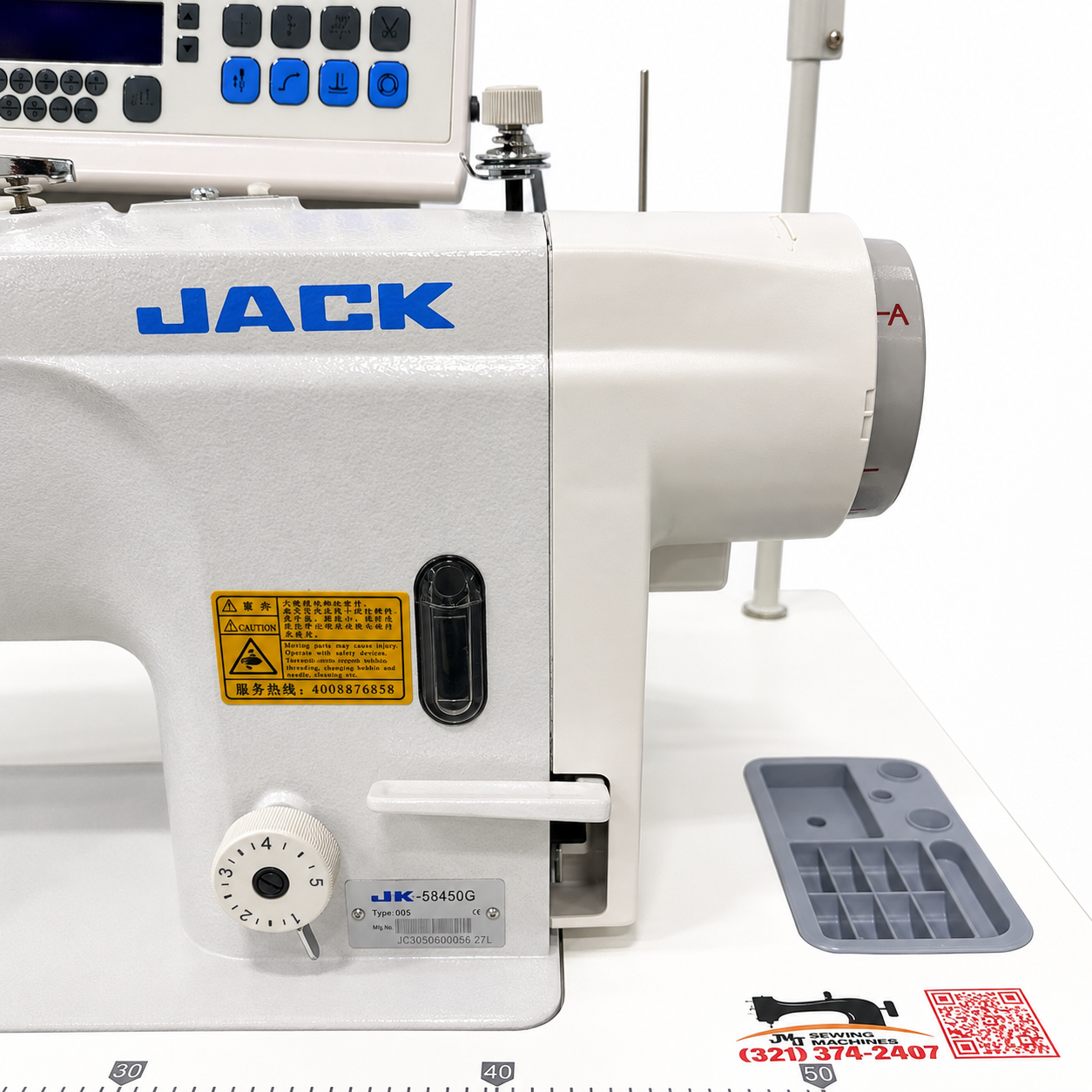 JACK® 58450G-005 High-Speed Computerized Double Needle Direct Drive Industrial Lockstitch Sewing Machine – Complete with Table & Stand