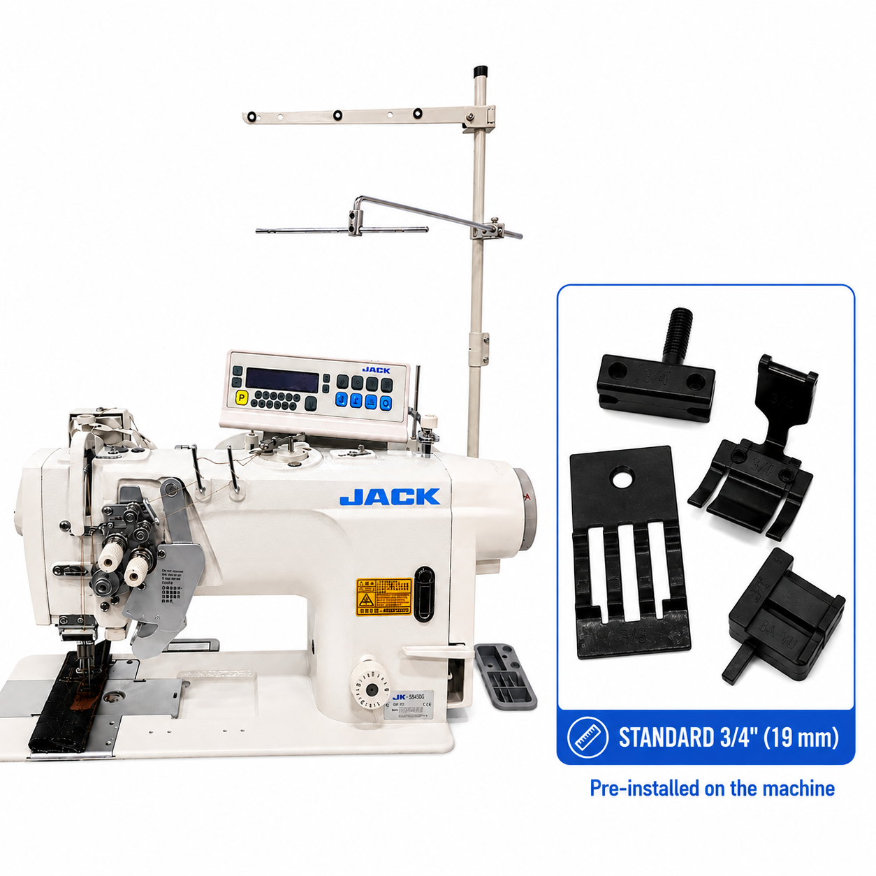 JACK® 58450G-005 High-Speed Computerized Double Needle Direct Drive Industrial Lockstitch Sewing Machine – Complete with Table & Stand