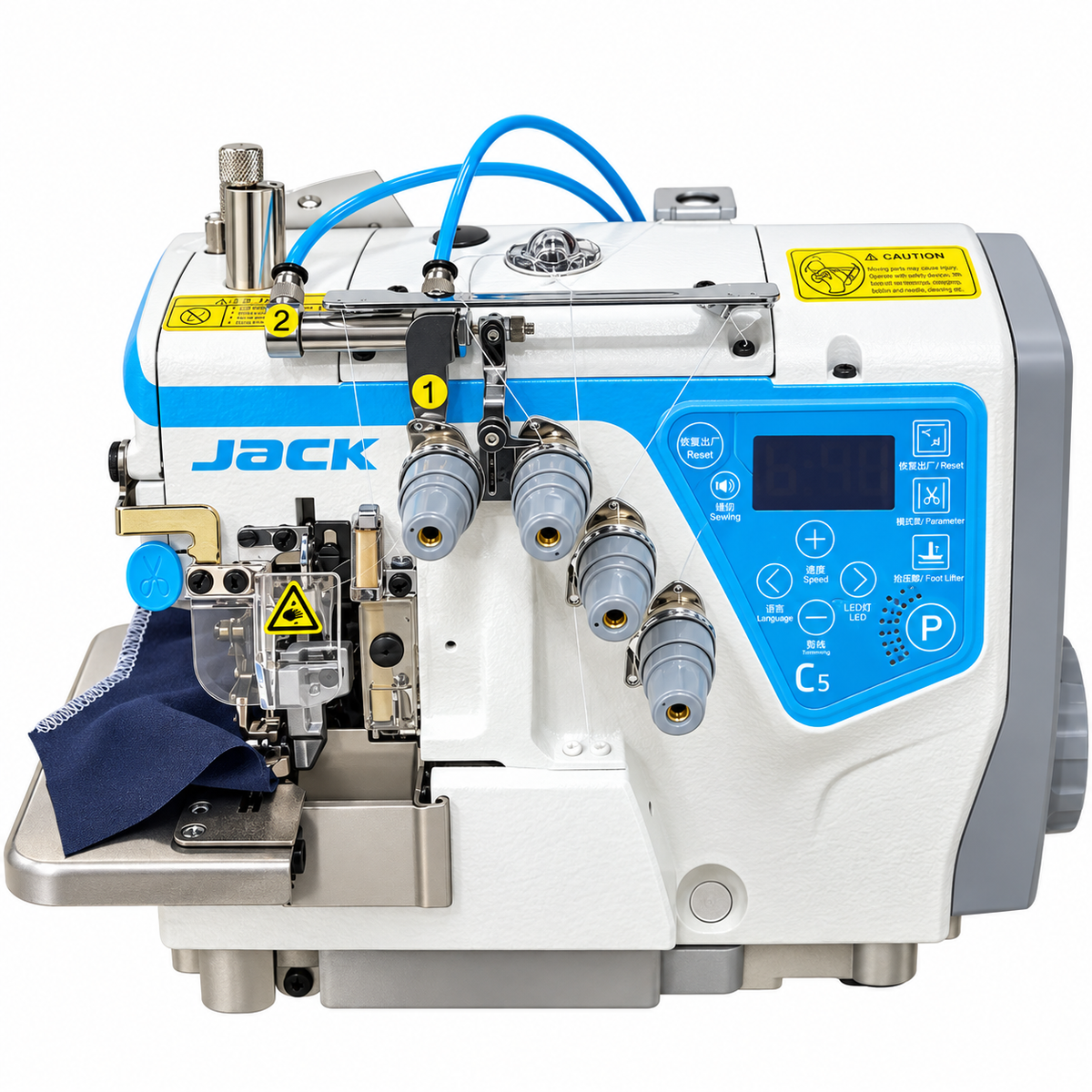JACK® C5W-4-M03/333/KS High-Speed Automatic  Preneumatic  4-Thread Overlock Industrial Sewing Machine – Complete with Table & Stand