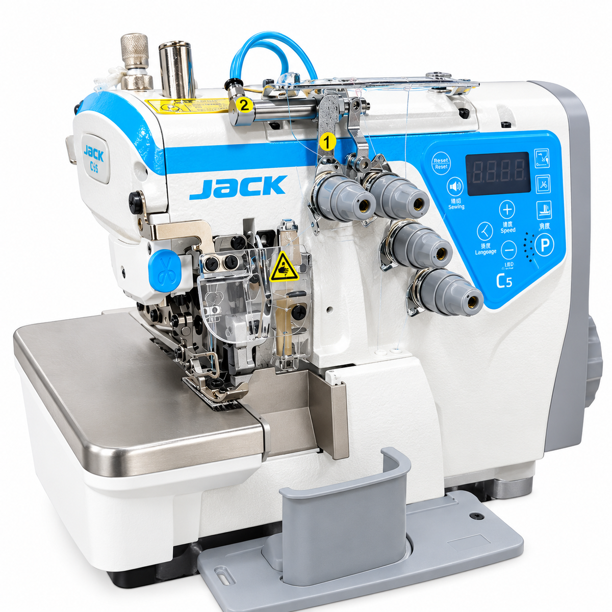 JACK® C5W-4-M03/333/KS High-Speed Automatic  Preneumatic  4-Thread Overlock Industrial Sewing Machine – Complete with Table & Stand