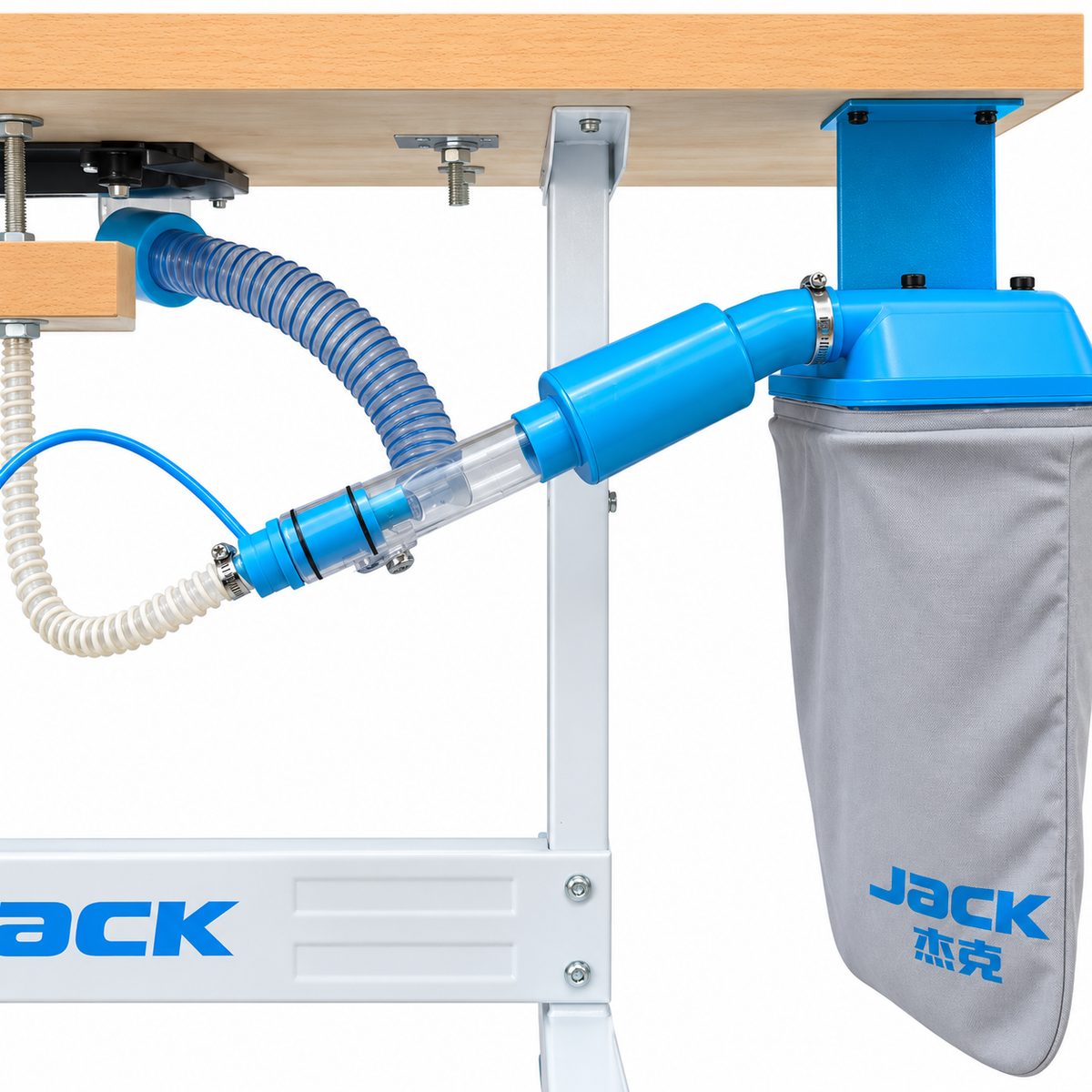 JACK® C5W-4-M03/333/KS High-Speed Automatic  Preneumatic  4-Thread Overlock Industrial Sewing Machine – Complete with Table & Stand