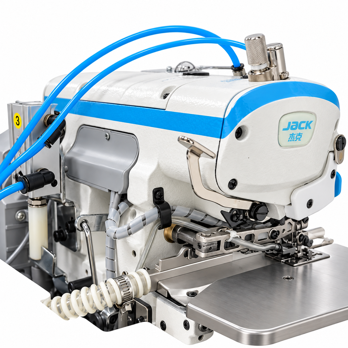 JACK® C5W-4-M03/333/KS High-Speed Automatic  Preneumatic  4-Thread Overlock Industrial Sewing Machine – Complete with Table & Stand