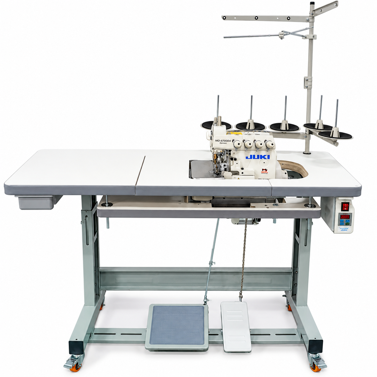 JUKI® MO-6716DA-DE4-40H 5-Thread Overlock Industrial Sewing Machine – Complete with Table & Stand