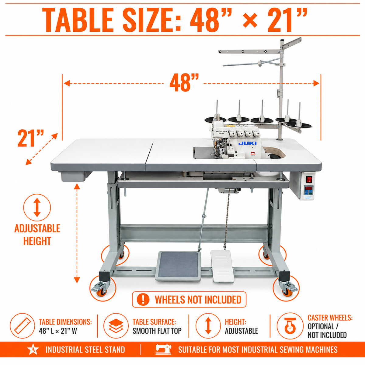 JUKI® MO-6716DA-DE4-40H 5-Thread Overlock Industrial Sewing Machine – Complete with Table & Stand