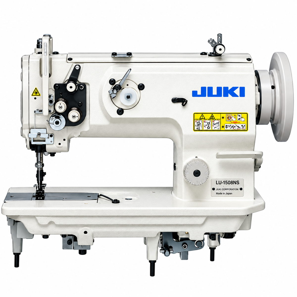 JUKI® LU-1508NS – Single Needle Unison Feed Walking Foot Lockstitch Machine for Heavy Materials with Vertical-Axis Double-Capacity Hook, 9mm Stitch Length & 16mm Foot Lift – Complete Setup, Table & Stand Included