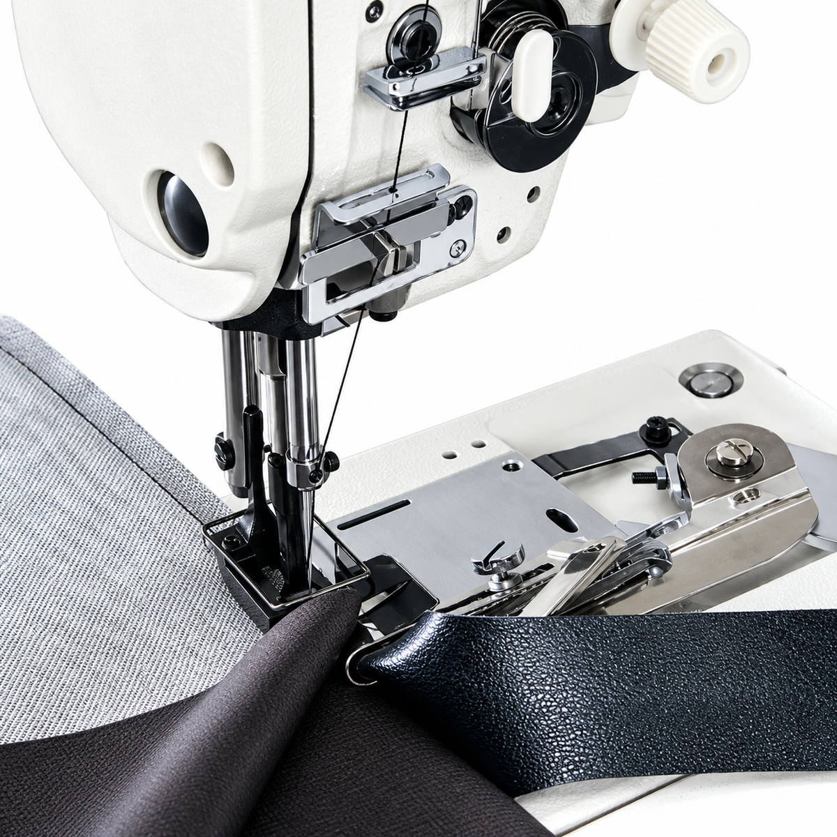 JUKI® LU-1508NS – Single Needle Unison Feed Walking Foot Lockstitch Machine for Heavy Materials with Vertical-Axis Double-Capacity Hook, 9mm Stitch Length & 16mm Foot Lift – Complete Setup, Table & Stand Included