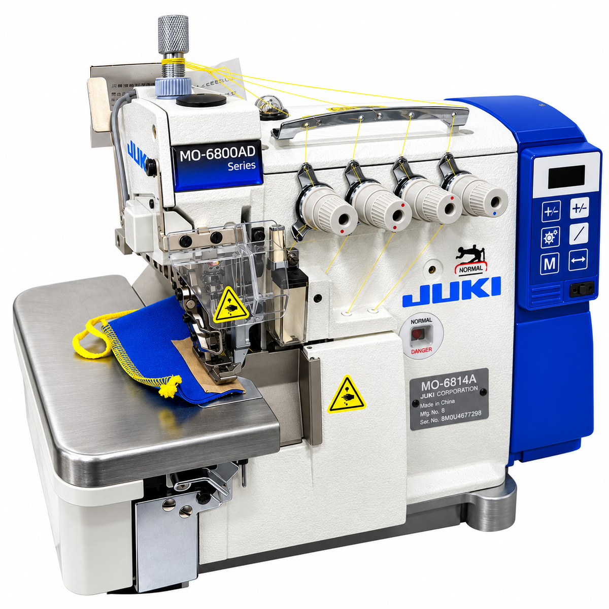 JUKI® MO-6814AD-BE640-HDD10S High-Speed 2-Needle Industrial Overlock Sewing Machine – Complete with Table & Stand