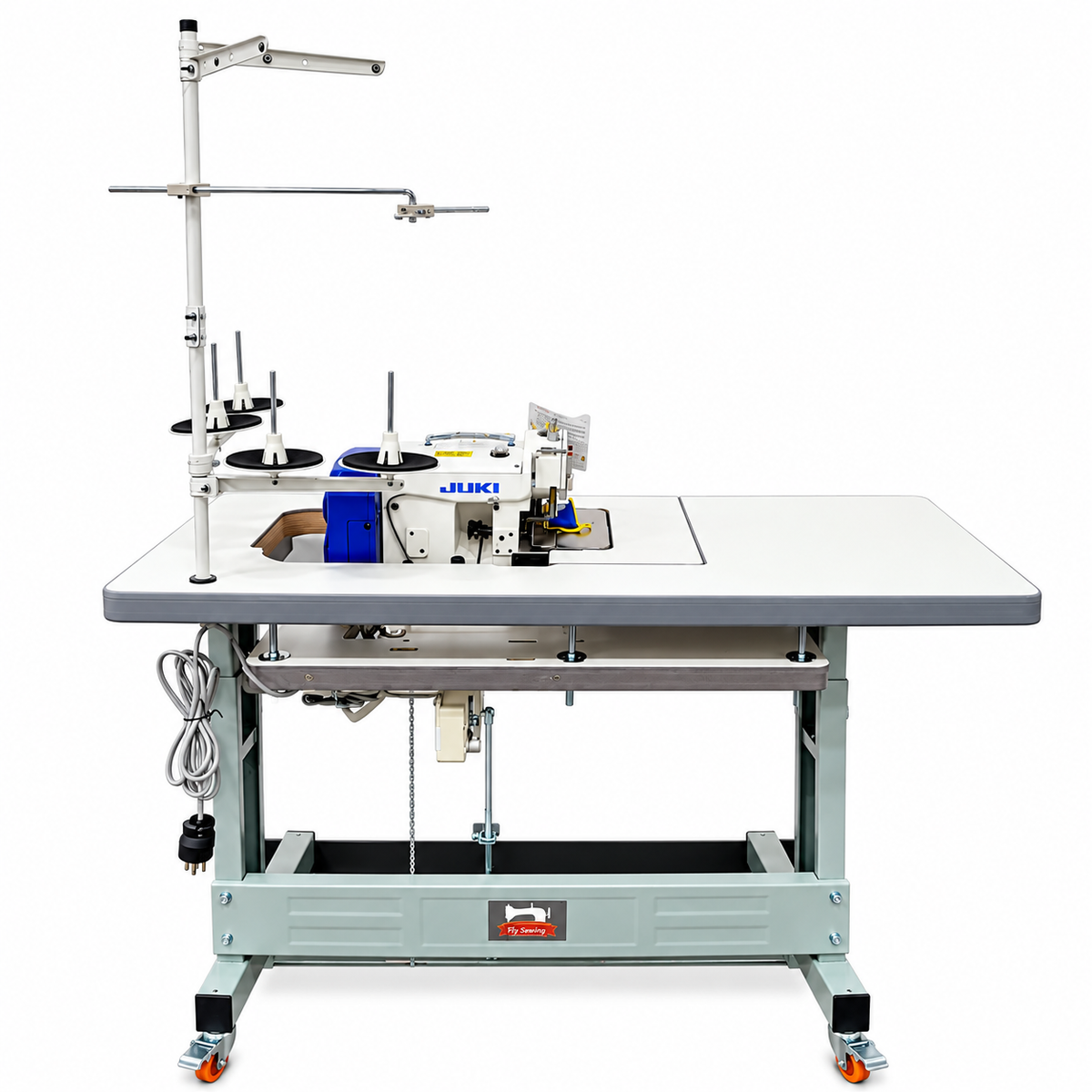 JUKI® MO-6814AD-BE640-HDD10S High-Speed 2-Needle Industrial Overlock Sewing Machine – Complete with Table & Stand