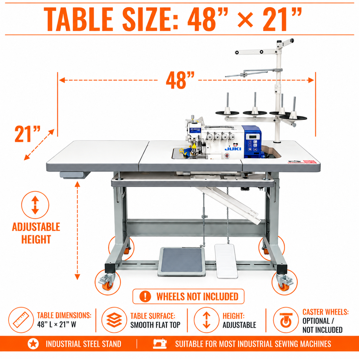 JUKI® MO-6814AD-BE640-HDD10S High-Speed 2-Needle Industrial Overlock Sewing Machine – Complete with Table & Stand