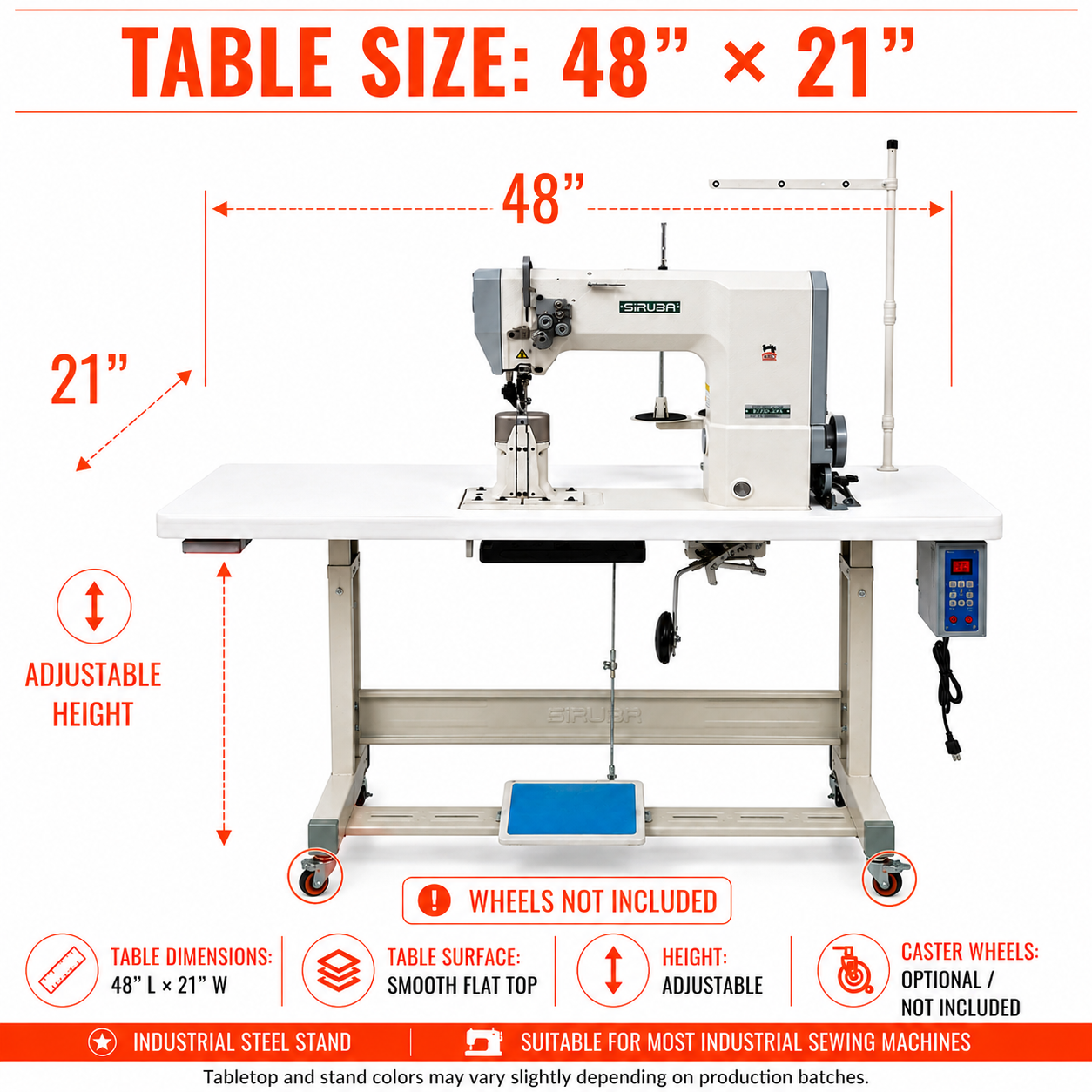 SIRUBA® R728K-224 High-Speed Double Needle Post-Bed Industrial Lockstitch Sewing Machine – Complete with Table & Stand
