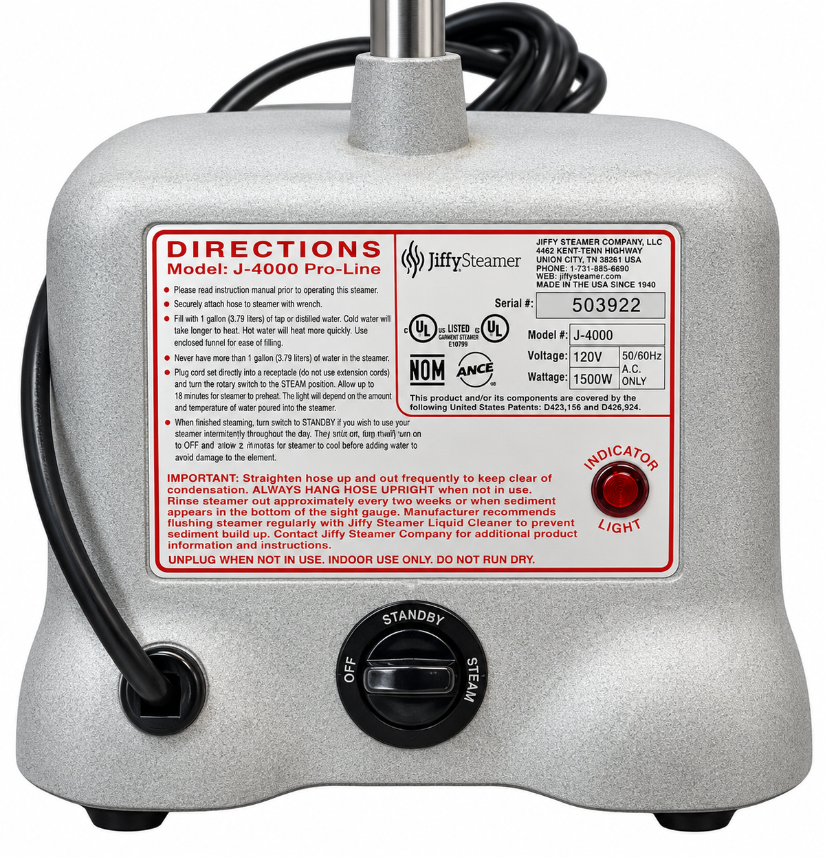 Jiffy® Iron Pro-Line J-4000 Professional Garment Steamer - 1 Gallon / 1500W