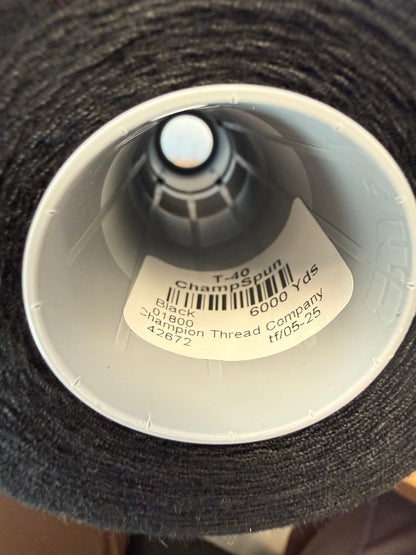 THREAD T-40 BLACK 1800 POLYESTER CHAMSPUN — 6000 yds
