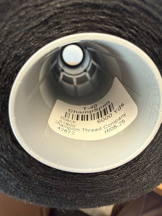 THREAD T-40 BLACK 1800 POLYESTER CHAMSPUN — 6000 yds