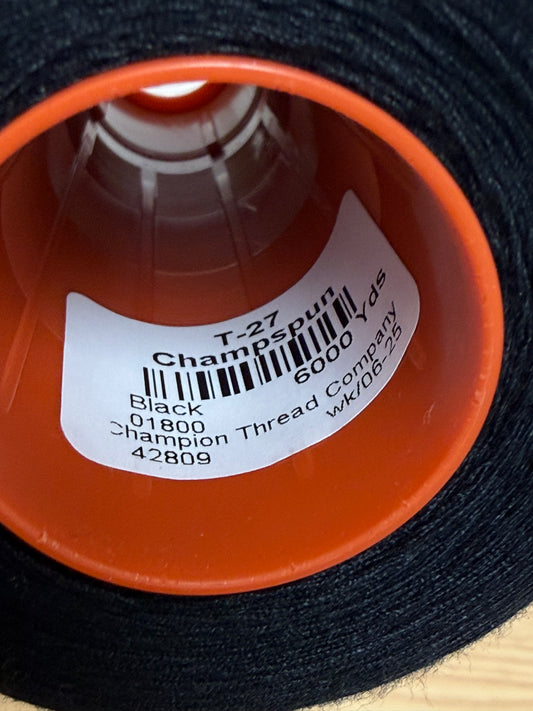 THREAD T-27 BLACK-1800 POLYESTER CHAMPSPUN 6000 Yds