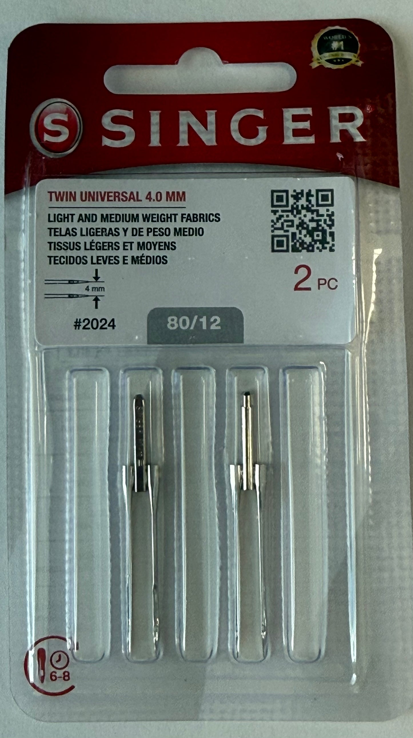 NEEDLE SINGER® 2024 #80-12  4mm BLISTER 2 NEEDLE