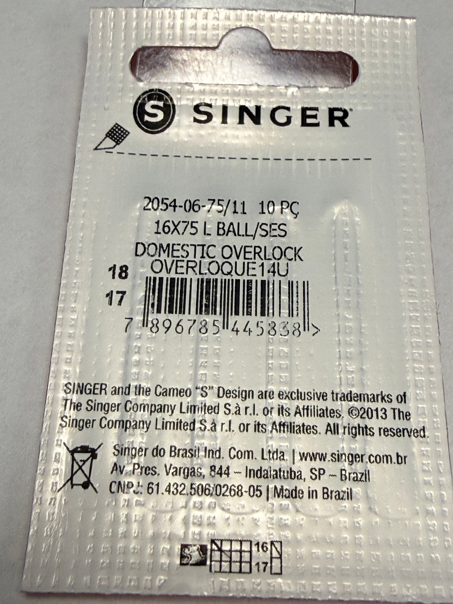 NEEDLE 2054-06 #75/11 BLISTER 10-NEEDLE SINGER OVERLOCK