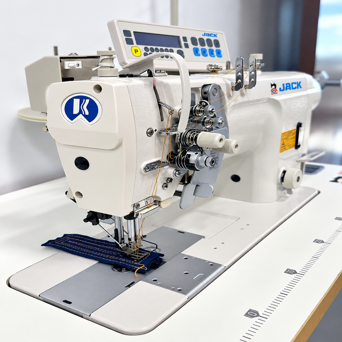 JACK® 58450G-005 High-Speed Computerized Double Needle Direct Drive Industrial Lockstitch Sewing Machine – Complete with Table & Stand