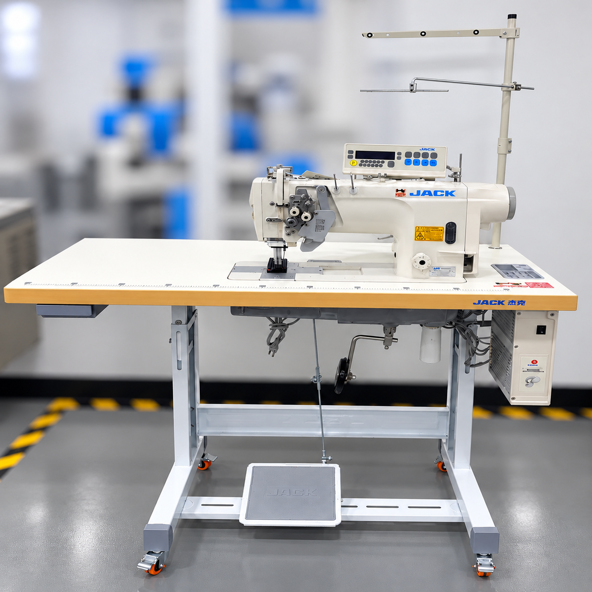 JACK® 58450G-005 High-Speed Computerized Double Needle Direct Drive Industrial Lockstitch Sewing Machine – Complete with Table & Stand
