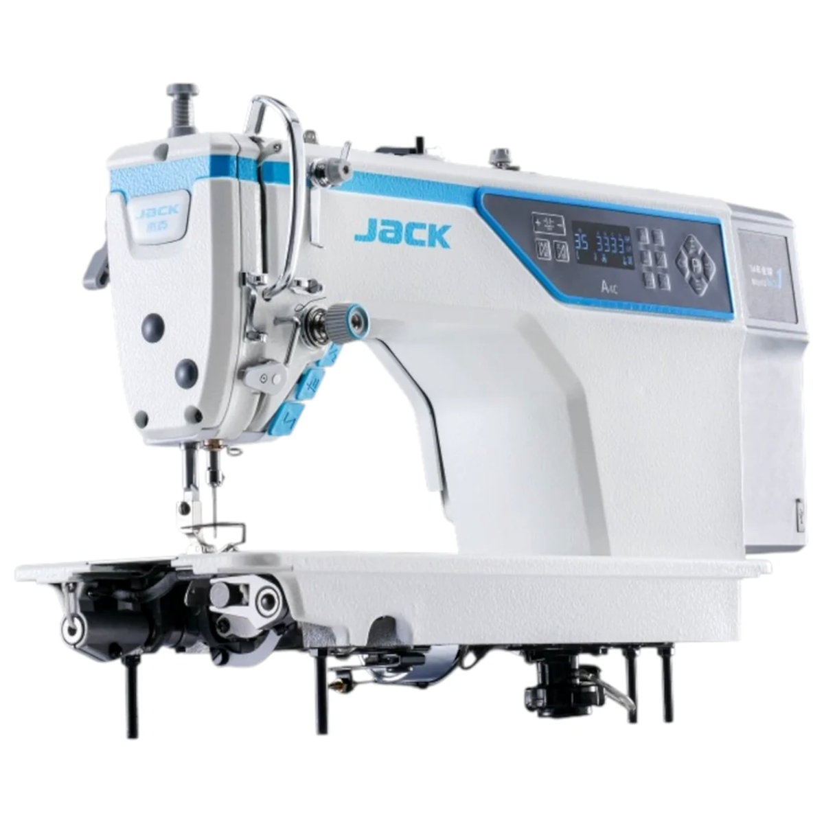 JACK® JK-A4C-C Single Needle Direct Drive Fully Automatic AI Lockstitch Industrial Sewing Machine with Octopus Nine-Brain Chip – Complete with Table & Stand