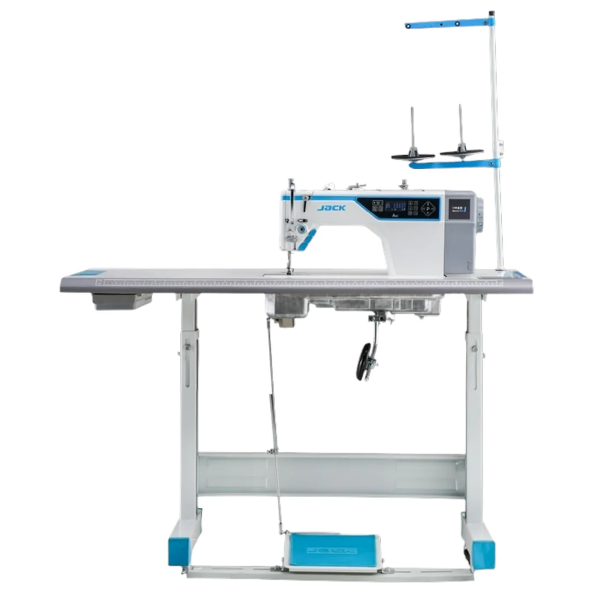 JACK® JK-A4C-C Single Needle Direct Drive Fully Automatic AI Lockstitch Industrial Sewing Machine with Octopus Nine-Brain Chip – Complete with Table & Stand