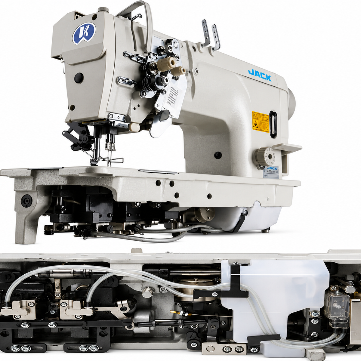 JACK® 58450G-005 High-Speed Computerized Double Needle Direct Drive Industrial Lockstitch Sewing Machine – Complete with Table & Stand