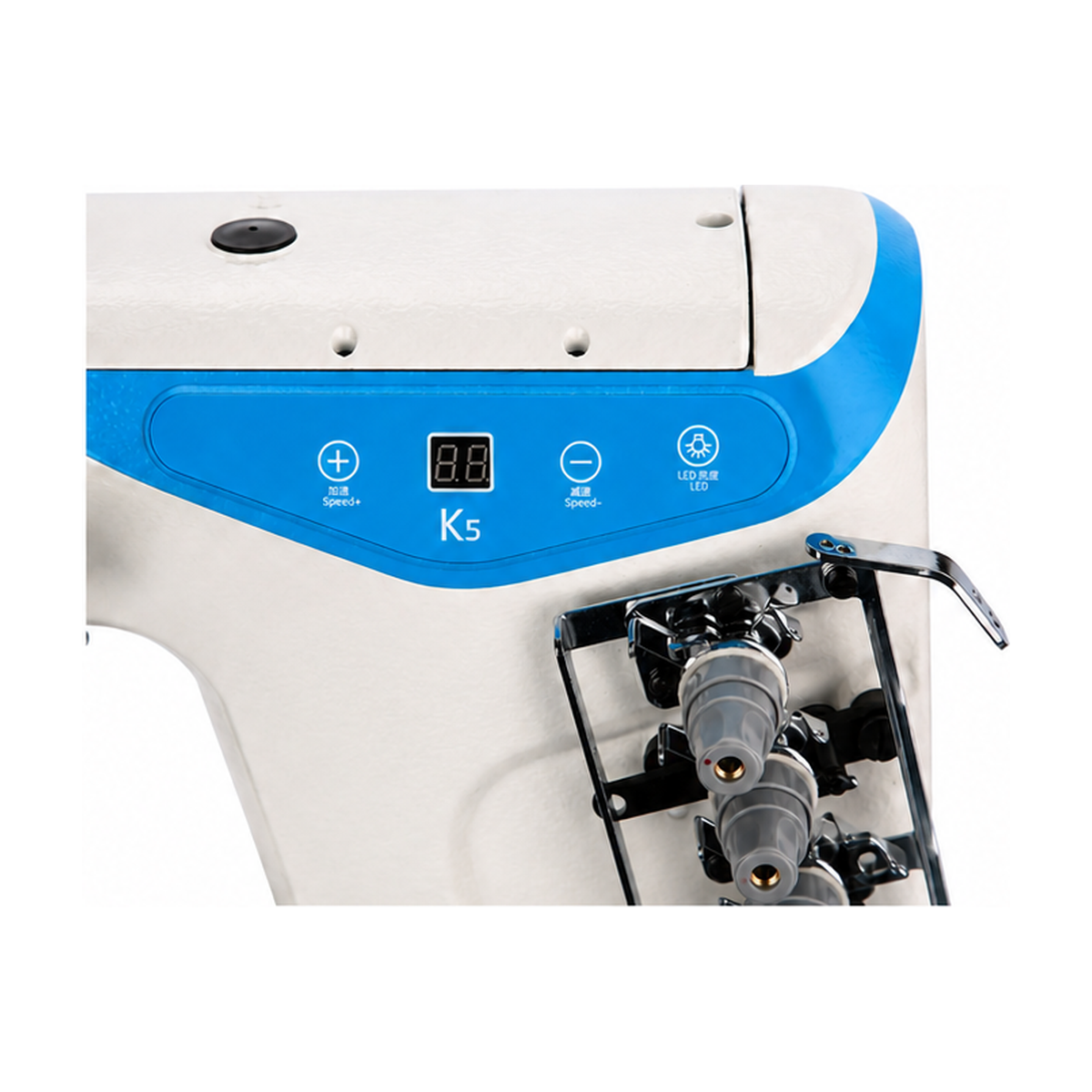 JACK® K5-D-01GBX364 3-Needle Cylinder Arm Coverstitch Industrial Sewing Machine – Complete with Table & Stand