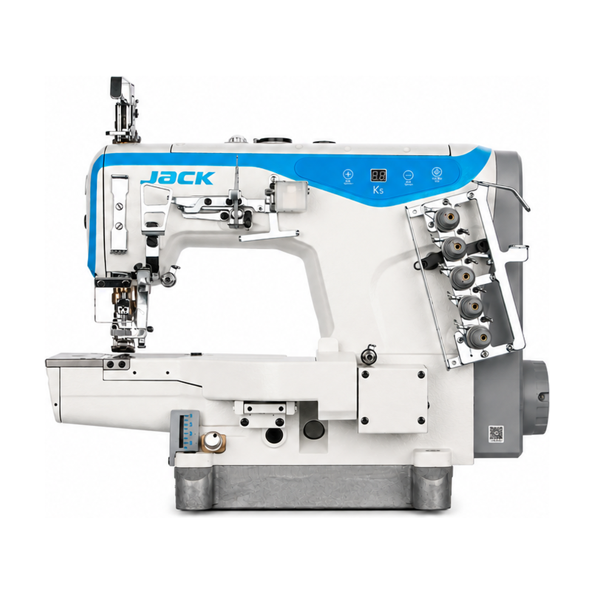JACK® K5-D-01GBX364 3-Needle Cylinder Arm Coverstitch Industrial Sewing Machine – Complete with Table & Stand
