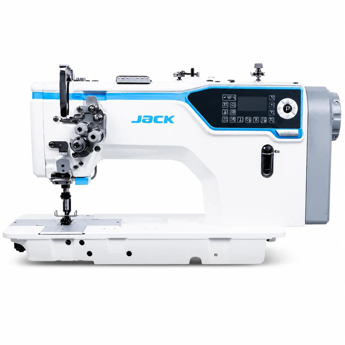 JACK® JK-58720J-A-105 Direct Drive Computerized Heavy-Duty Double Needle Lockstitch Sewing Machine with Large Hook – Complete with Table & Stand