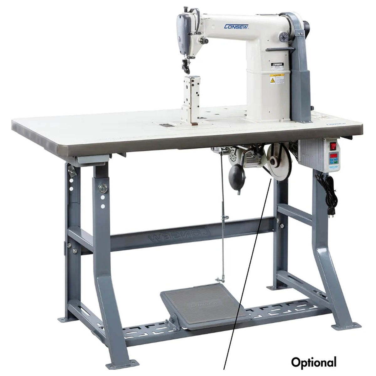 CONSEW® 228R-11-1 Single Needle Post Bed Industrial Lockstitch Sewing Machine – Complete with Table & Stand