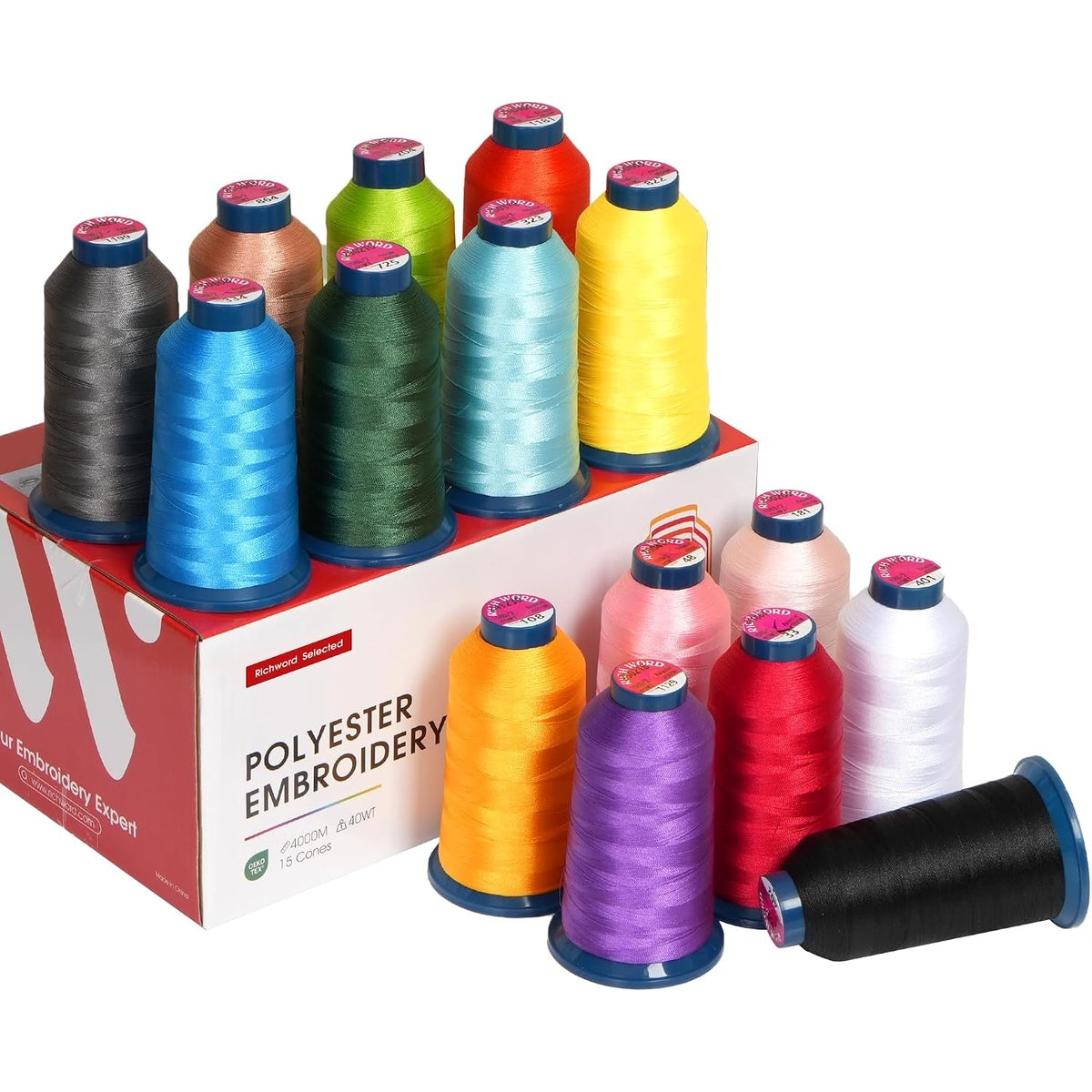 Richword® 4000m*15colors Richword 108D/2 40wt Polyester Embroidery Thread