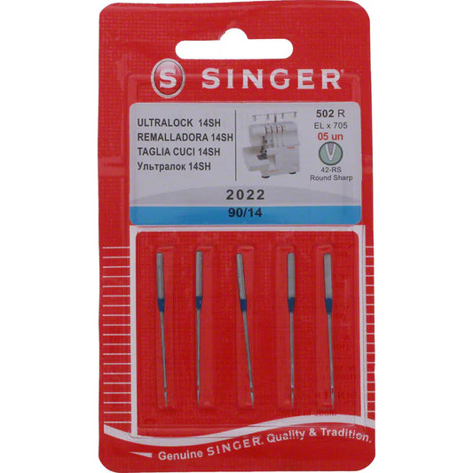 NEEDLE SINGER® 2022 #90-14 BLISTER 5 NEEDLE, SINGER Serger Overlock Needles for woven and elastic fabrics