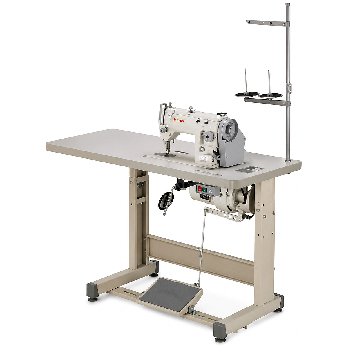 SINGER® 20U-105C Single Needle Straight & Zigzag Industrial Sewing Machine with Servo Motor – Complete with Table & Stand