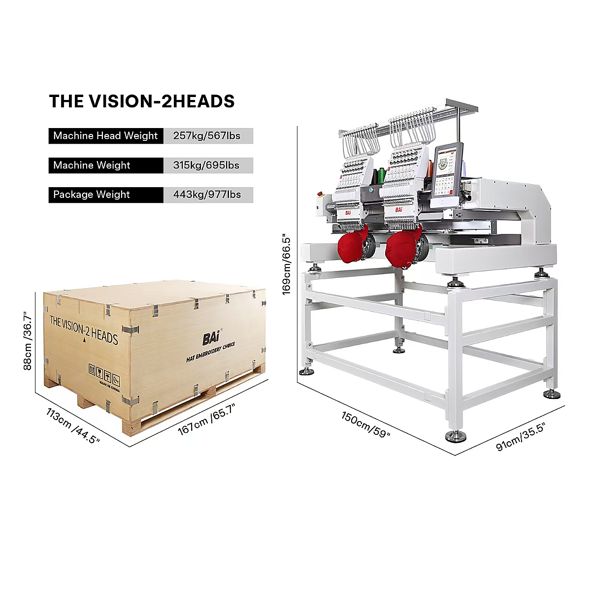 BAi® The Vision 2-Head Commercial Embroidery Machine  Powerful Assistant for Business Growth  15 Needles ·
