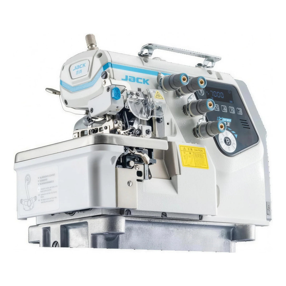 JACK® C7-5-M04/435 5-Thread AI Smart Overlock Industrial Sewing Machine with Automatic Material Adjustment – Complete with Table & Stand