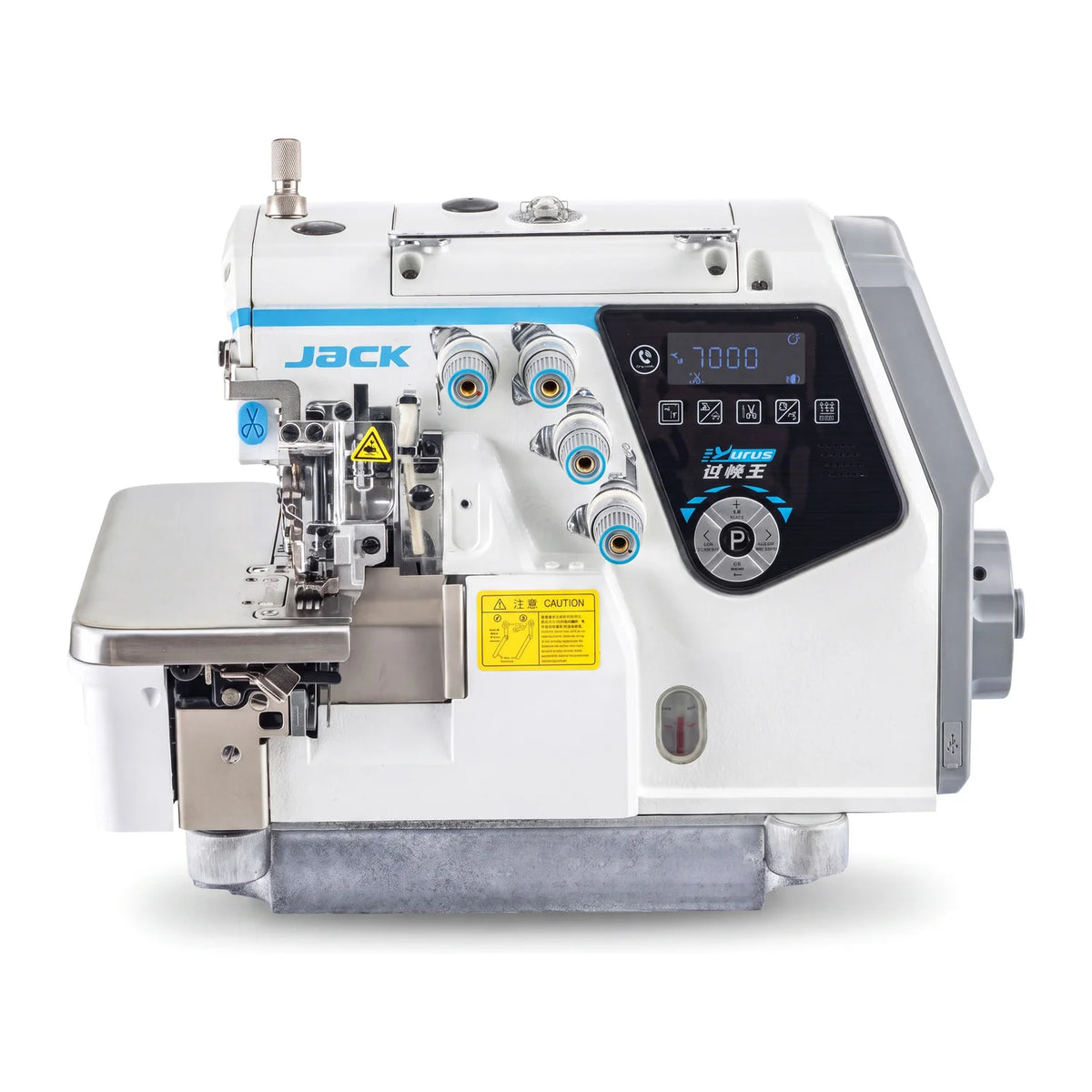 JACK® C7-5-M04/435 5-Thread AI Smart Overlock Industrial Sewing Machine with Automatic Material Adjustment – Complete with Table & Stand