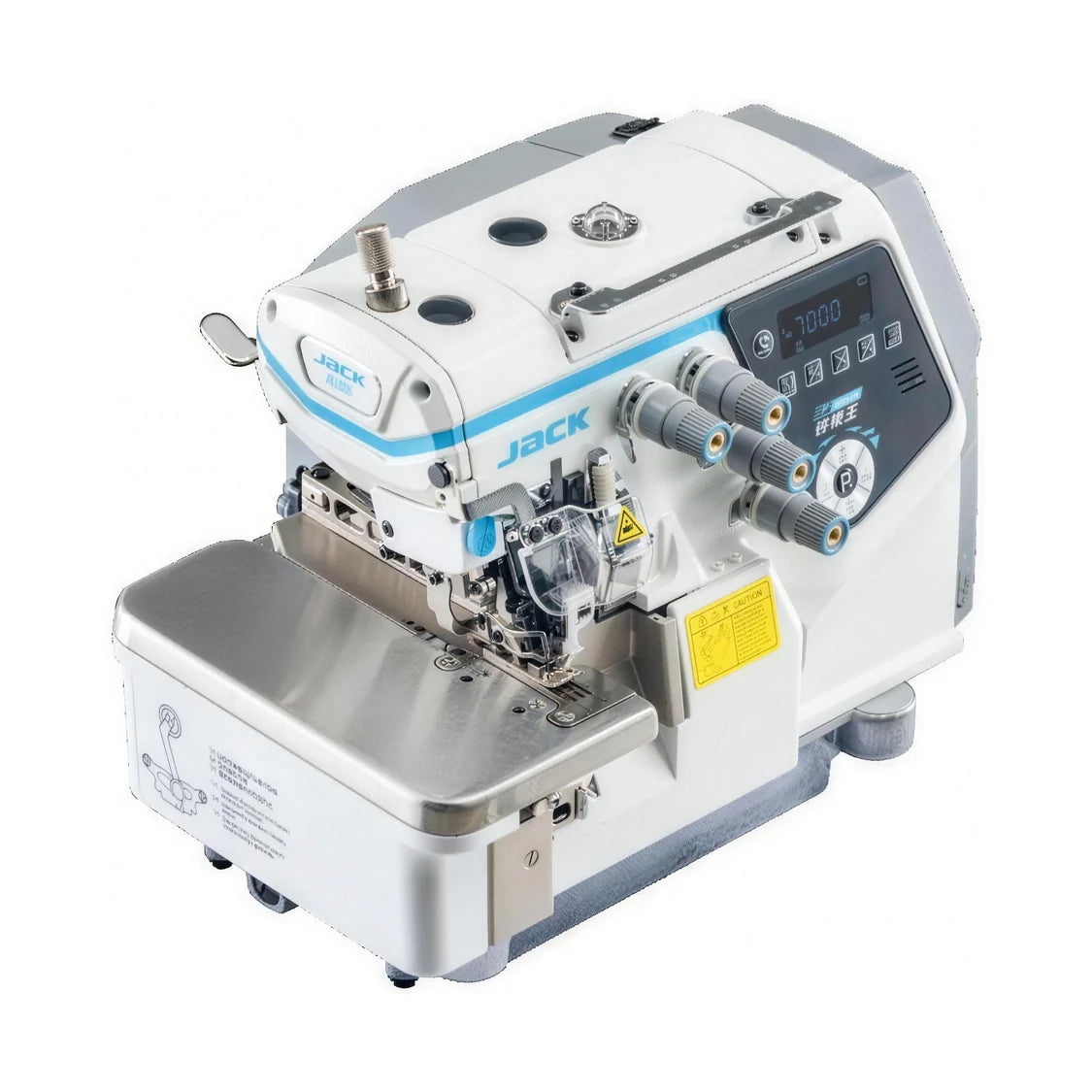 JACK® C7-5-M04/435 5-Thread AI Smart Overlock Industrial Sewing Machine with Automatic Material Adjustment – Complete with Table & Stand