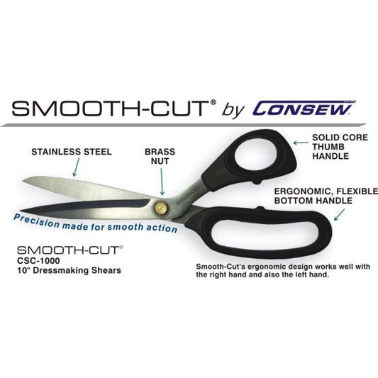 CONSEW CSC-1000 10" SMOOTH-CUT DRESSMAKER'S SHEARS SCISSORS